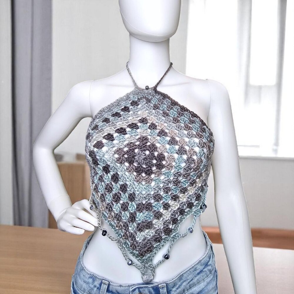 Handmade crochet‎ diamond halter top with lining for more coverage.